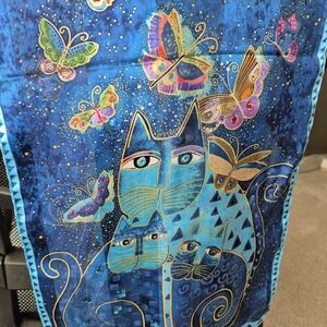 Laurel Burch Silk Indigo Cats and Butterflies Scarf